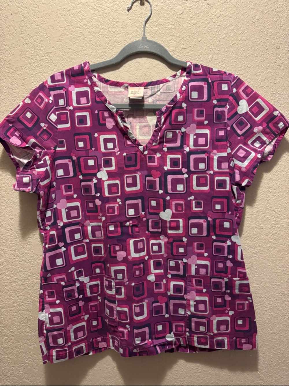 Barco Uniforms Fuchsia Geometric V-Neck Scrub Top
